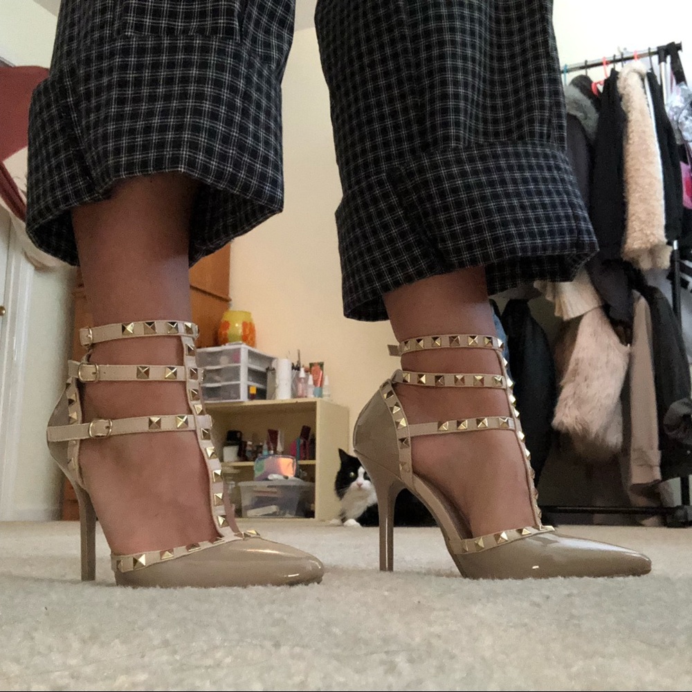 Nude studded heels